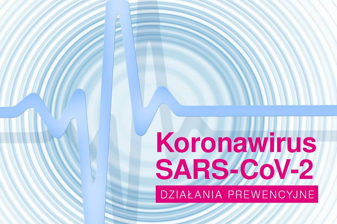 Ilustracja z napisem SARS-CoV-2 działania prewencyjne